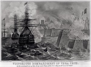 Overwinning bij het bombardement van Vera Cruz door de gezamenlijke strijdkrachten van het leger en de marine van de VS, 24 en 25 maart 1847, uitgegeven door Sarony en Major, 1847